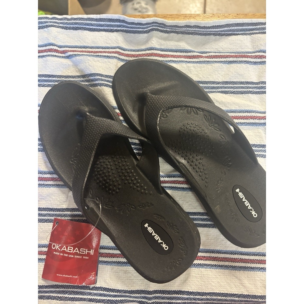 NWT Okabashi Women's Flip Flip Sandals Black M/L 9-9.5 Heel Cushioning‎ Support